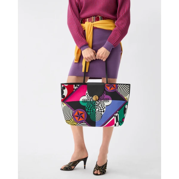 Versace Vivian Printed Large Canvas Tote in Multicolour, view 6 | Totes & Top-Handle Bags