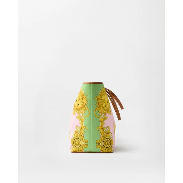 Versace Vivian Printed Large Canvas Tote in Pink and Yellow, view 2 | Totes & Top-Handle Bags