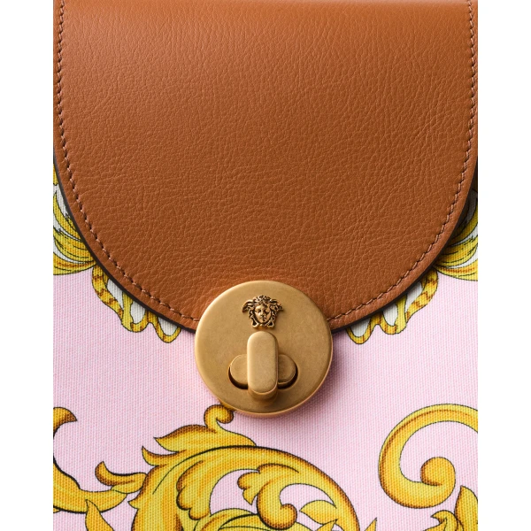 Versace Vivian Printed Large Canvas Tote in Pink and Yellow, view 3 | Totes & Top-Handle Bags
