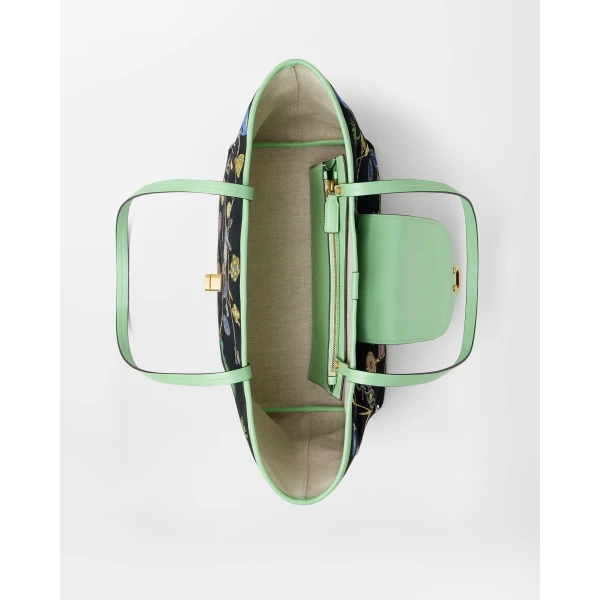 Versace Vivian Printed Small Canvas Tote in Black and Green, view 4 | Totes & Top-Handle Bags