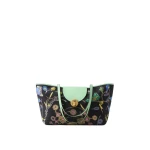 Versace Vivian Printed Small Canvas Tote in Black and Green | Totes & Top-Handle Bags | Coveti