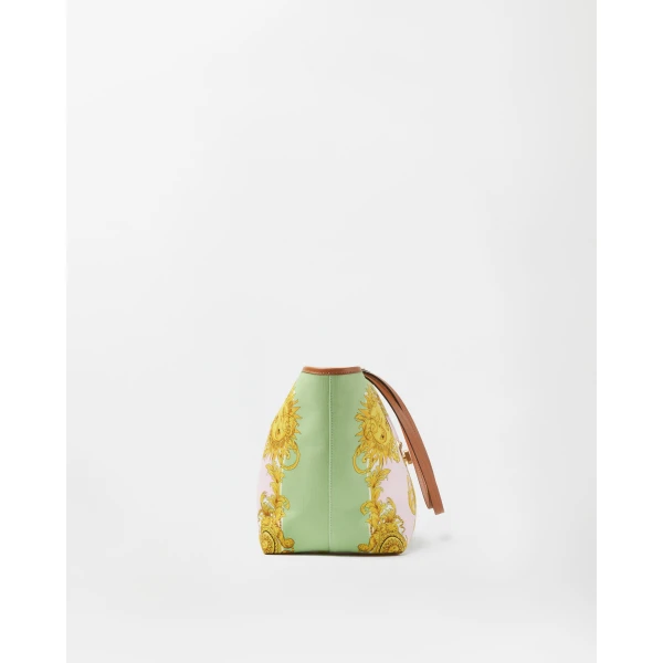 Versace Vivian Printed Small Canvas Tote in Pink and Yellow, view 2 | Totes & Top-Handle Bags
