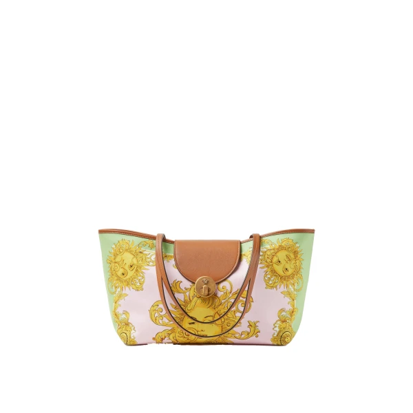 Vivian Printed Small Canvas Tote in Pink and Yellow