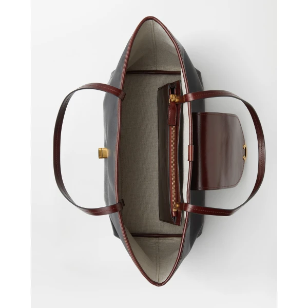 Versace Vivian Small Coated Canvas Tote in Black and Brown, view 5 | Totes & Top-Handle Bags