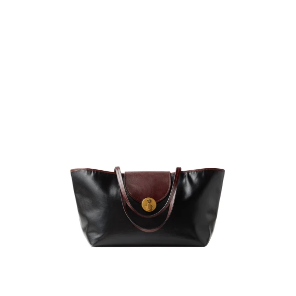 Vivian Small Coated Canvas Tote in Black and Brown