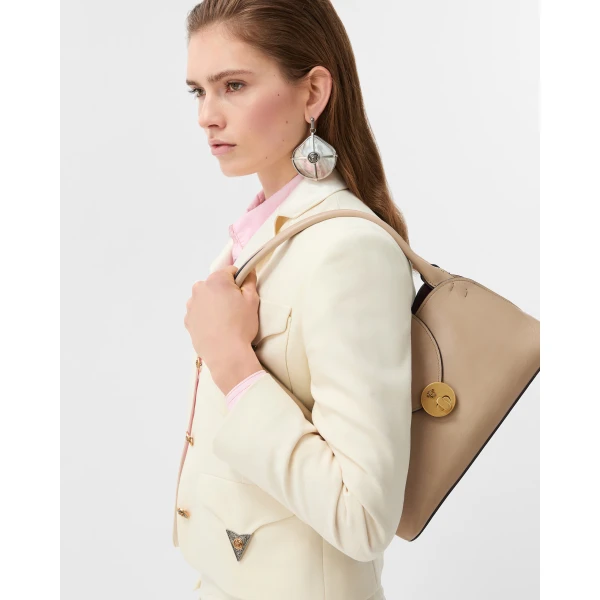 Versace Vivian Small Leather East/West Shoulder Bag in Beige, view 2 | Shoulder & Crossbody Bags