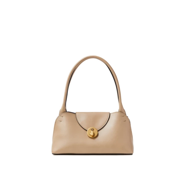 Vivian Small Leather East/West Shoulder Bag in Beige