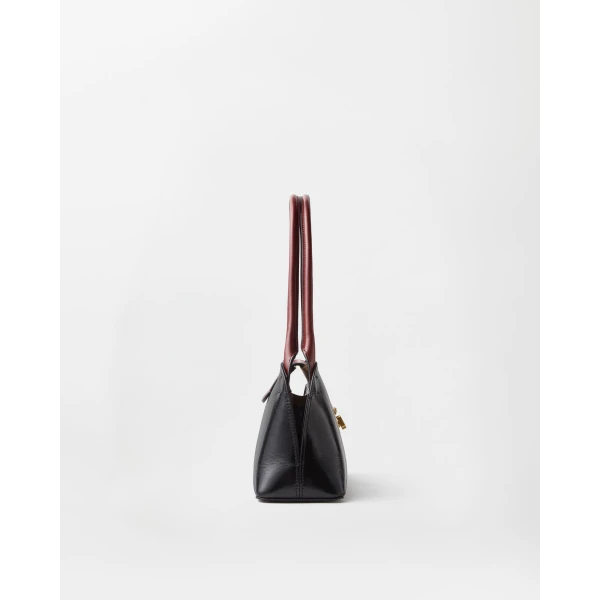 Versace Vivian Small Leather East/West Shoulder Bag in Black and Brown, view 2 | Shoulder & Crossbody Bags