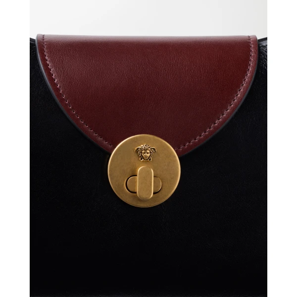 Versace Vivian Small Leather East/West Shoulder Bag in Black and Brown, view 3 | Shoulder & Crossbody Bags