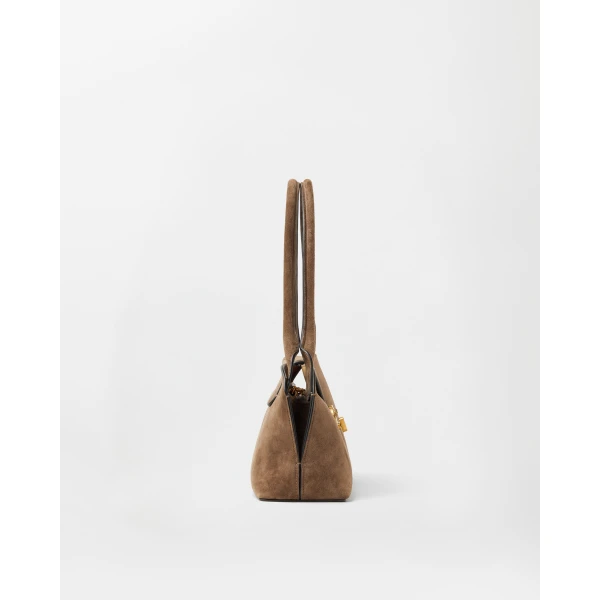 Versace Vivian Small Suede East/West Shoulder Bag in Brown, view 3 | Shoulder & Crossbody Bags