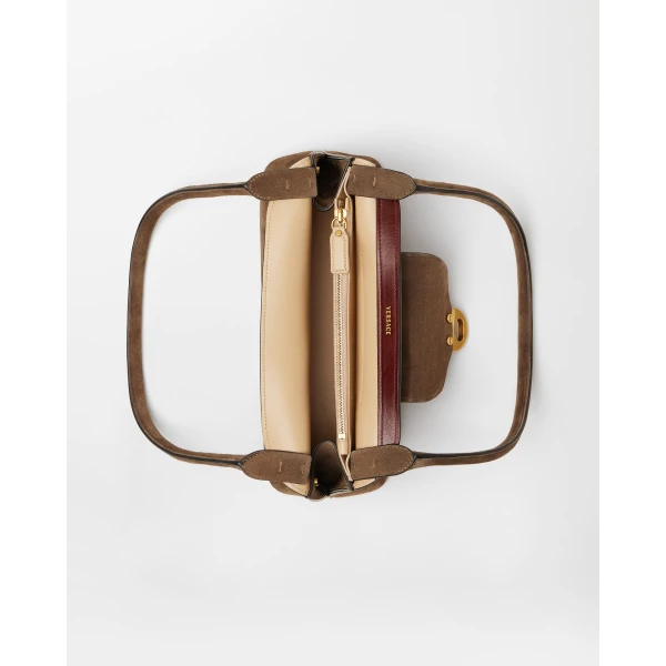 Versace Vivian Small Suede East/West Shoulder Bag in Brown, view 5 | Shoulder & Crossbody Bags