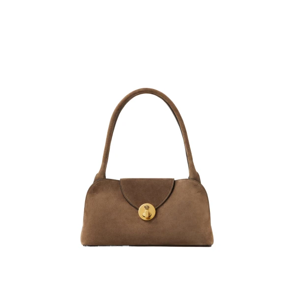 Vivian Small Suede East/West Shoulder Bag in Brown