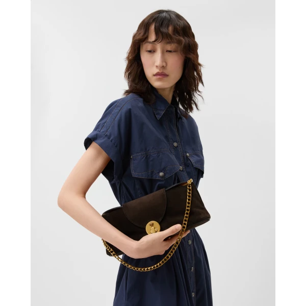 Versace Vivian Suede Clutch in Brown, view 2 | Clutch Bags