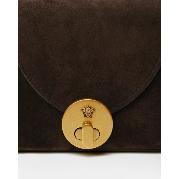 Versace Vivian Suede Clutch in Brown, view 4 | Clutch Bags