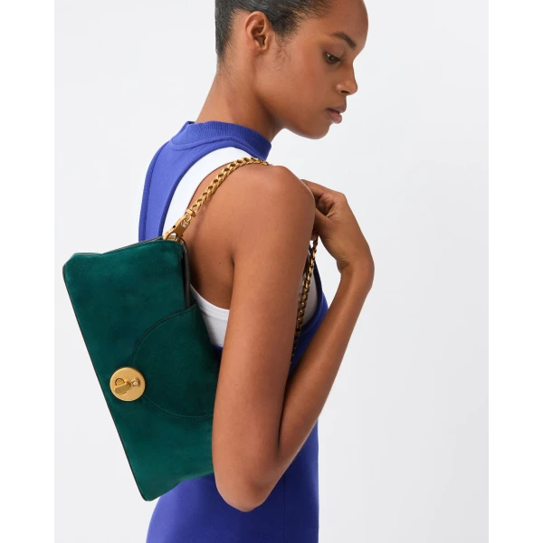 Versace Vivian Suede Clutch in Green, view 2 | Clutch Bags