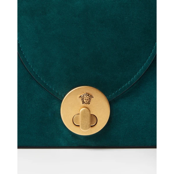Versace Vivian Suede Clutch in Green, view 4 | Clutch Bags