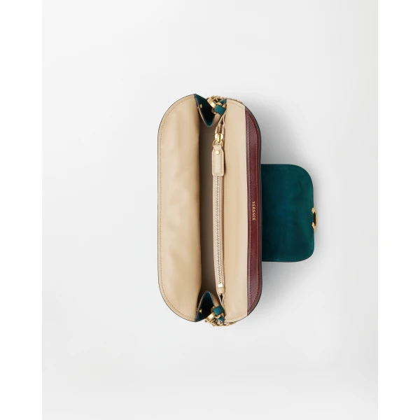 Versace Vivian Suede Clutch in Green, view 5 | Clutch Bags