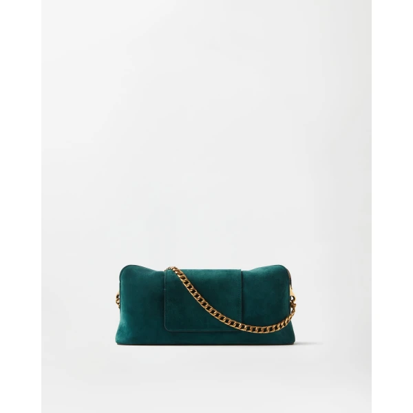 Versace Vivian Suede Clutch in Green, view 6 | Clutch Bags