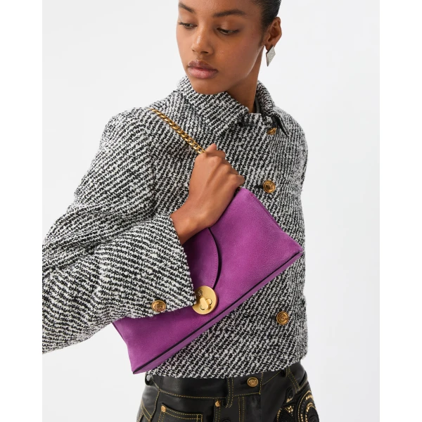 Versace Vivian Suede Clutch in Purple, view 2 | Clutch Bags