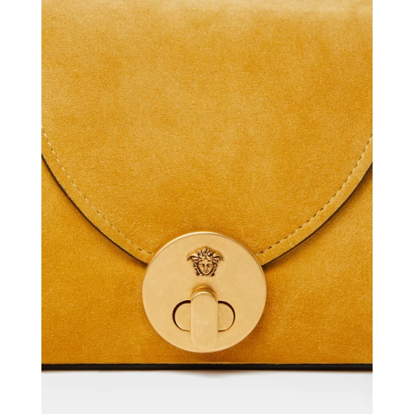 Versace Vivian Suede Clutch in Yellow, view 4 | Clutch Bags
