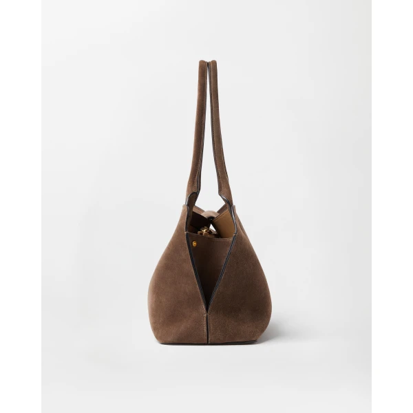Versace Vivian Suede East/West Shoulder Bag in Brown, view 3 | Shoulder & Crossbody Bags