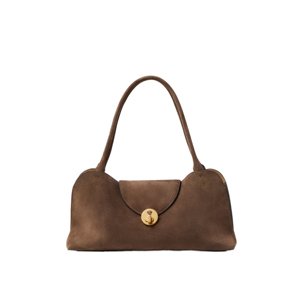 Versace Vivian Suede East/West Shoulder Bag in Brown | Shoulder & Crossbody Bags | Coveti