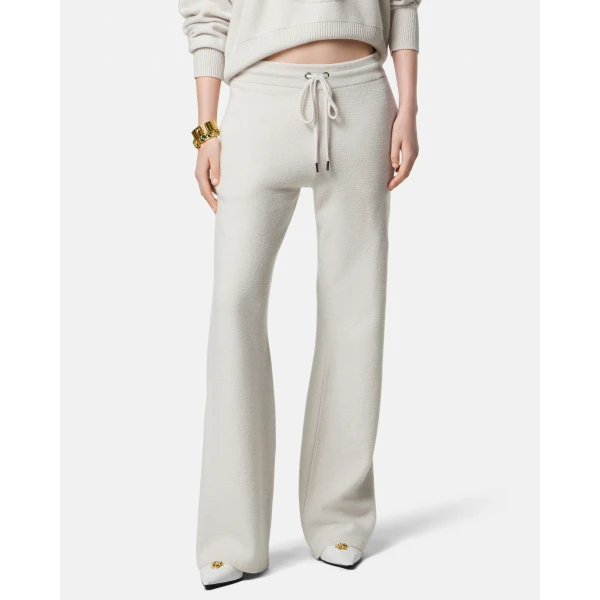Versace Wool-Blend Flared Towel Pants in Grey, view 2 | Wide leg pants