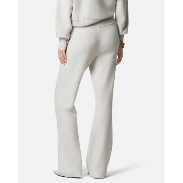 Versace Wool-Blend Flared Towel Pants in Grey, view 3 | Wide leg pants