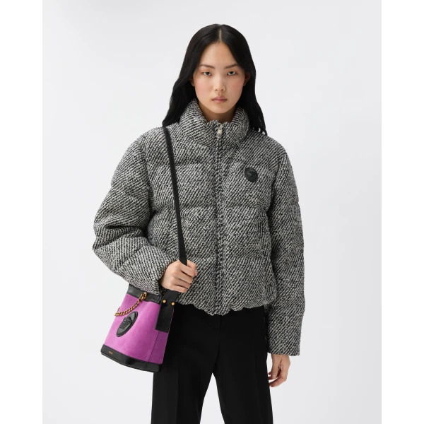 Versace Wool Bouclé Padded Jacket in Grey, view 2 | Jackets