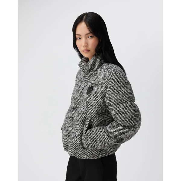 Versace Wool Bouclé Padded Jacket in Grey, view 4 | Jackets