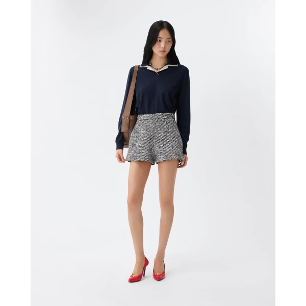 Versace Wool Bouclé Shorts in Grey, view 2 | Shorts