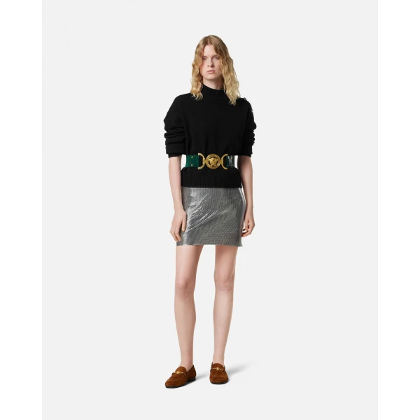 Versace Wool-Cashmere Knit Boxy Sweater in Black, view 2 | Sweaters