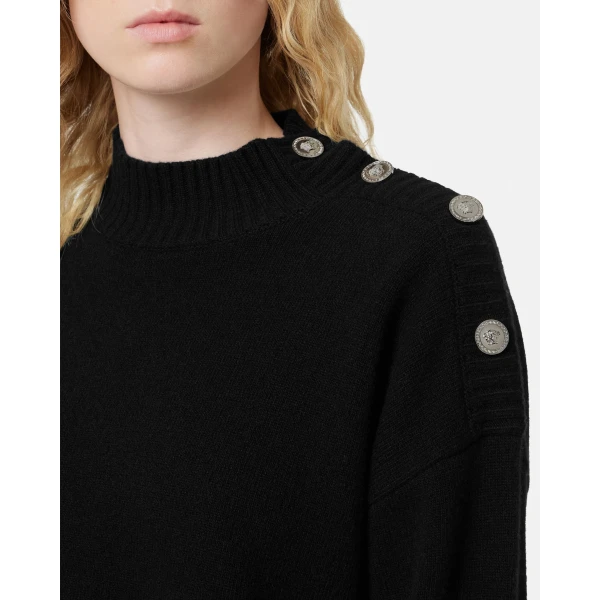 Versace Wool-Cashmere Knit Boxy Sweater in Black, view 3 | Sweaters
