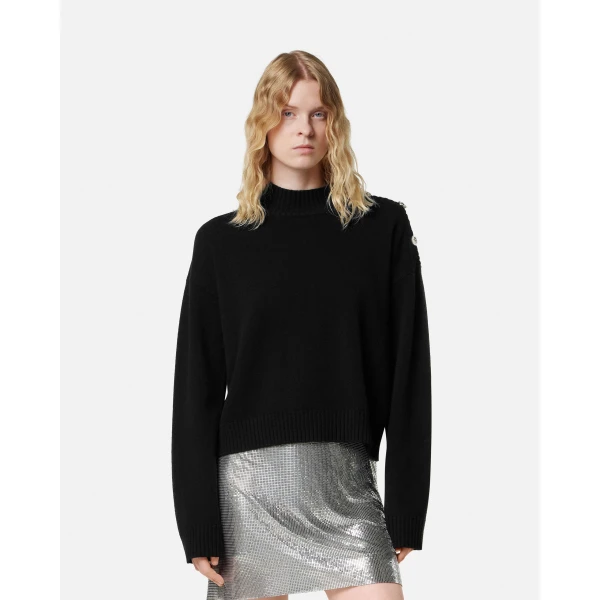 Versace Wool-Cashmere Knit Boxy Sweater in Black, view 4 | Sweaters