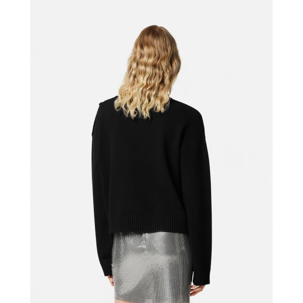 Versace Wool-Cashmere Knit Boxy Sweater in Black, view 5 | Sweaters
