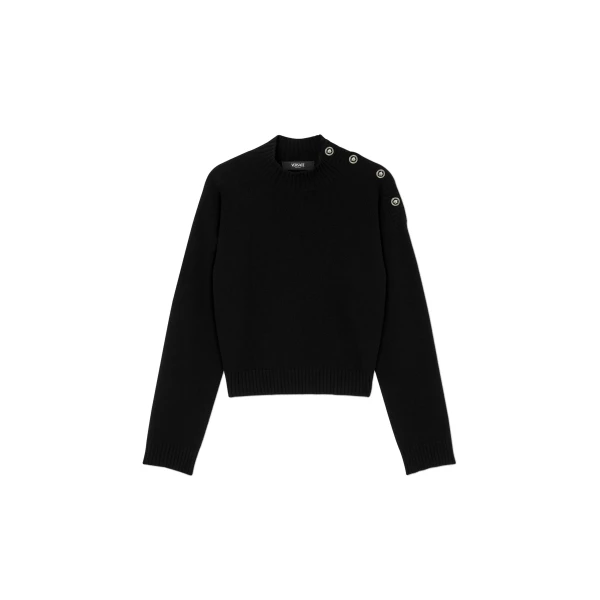 Wool-Cashmere Knit Boxy Sweater in Black