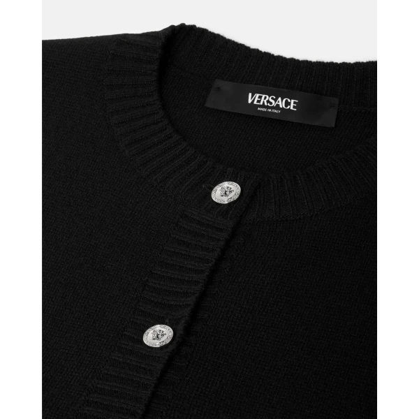 Versace Wool-Cashmere Knit Shirt Dress in Black, view 2 | Dresses