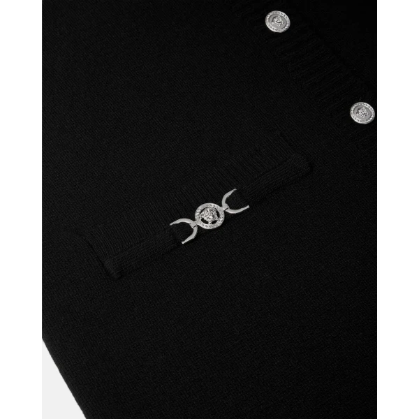Versace Wool-Cashmere Knit Shirt Dress in Black, view 4 | Dresses