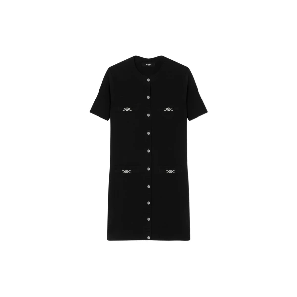 Versace Wool-Cashmere Knit Shirt Dress in Black | Dresses | Coveti