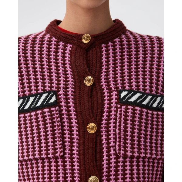 Versace Wool Crochet-Stitch Knit Cardigan in Pink, view 5 | Cardigan