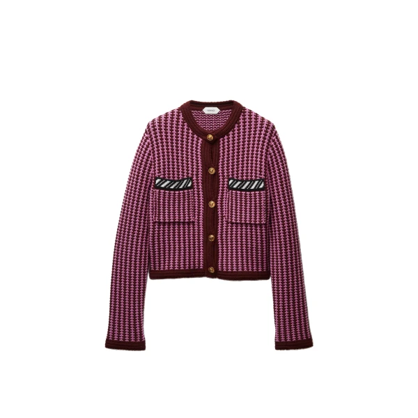 Versace Wool Crochet-Stitch Knit Cardigan in Pink | Cardigan | Coveti