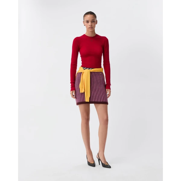 Versace Wool Crochet-Stitch Knit Mini Skirt in Pink, view 2 | Mini Skirts