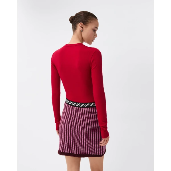 Versace Wool Crochet-Stitch Knit Mini Skirt in Pink, view 3 | Mini Skirts