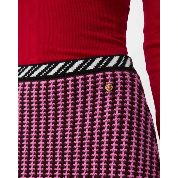 Versace Wool Crochet-Stitch Knit Mini Skirt in Pink, view 5 | Mini Skirts