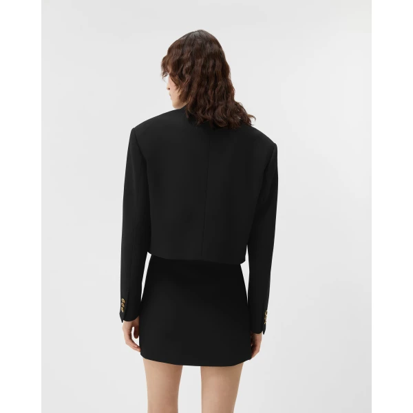 Versace Wool Crop Blazer in Black, view 3 | Blazers