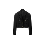 Versace Wool Crop Blazer in Black | Blazers | Coveti