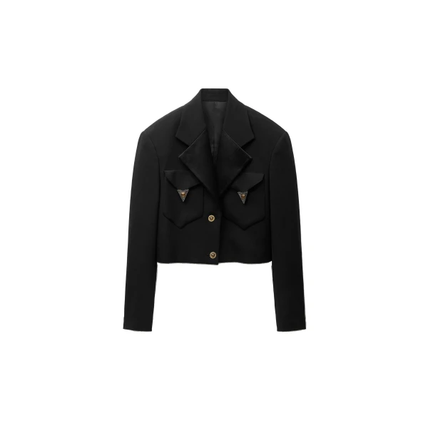 Versace Wool Crop Blazer in Black | Blazers | Coveti