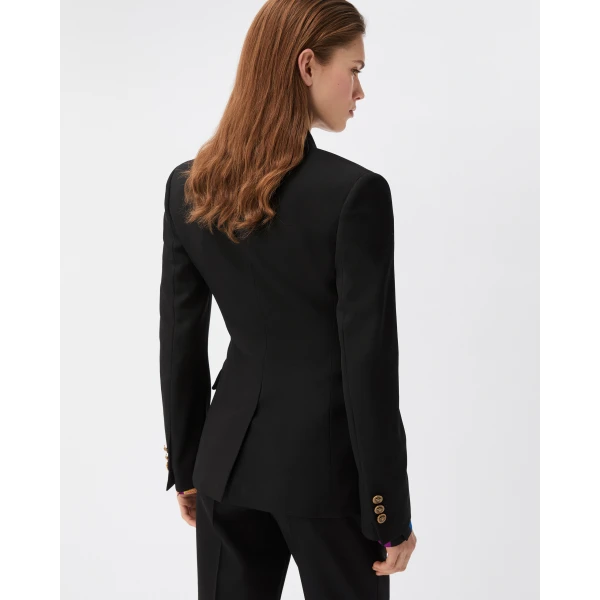 Versace Wool Grain De Poudre Blazer in Black, view 3 | Blazers