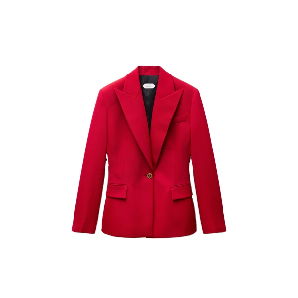Wool Grain De Poudre Blazer in Burgundy