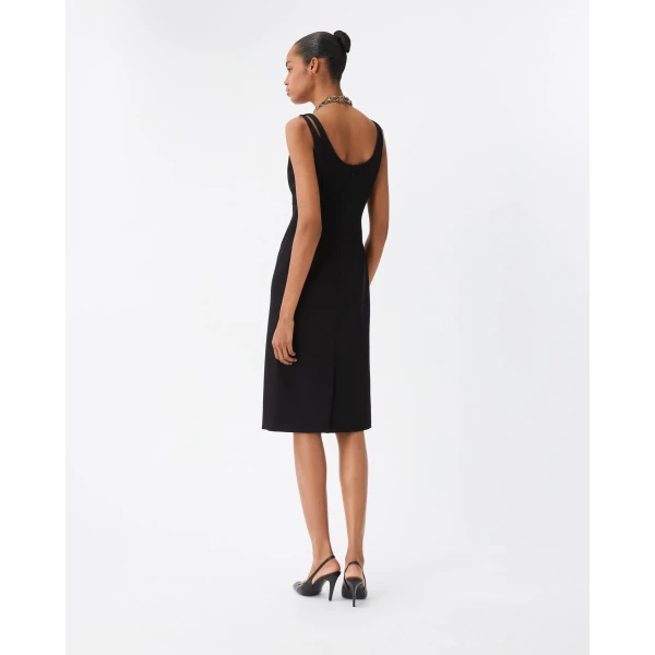 Versace Wool Grain De Poudre Midi Dress in Black, view 3 | Midi Dresses